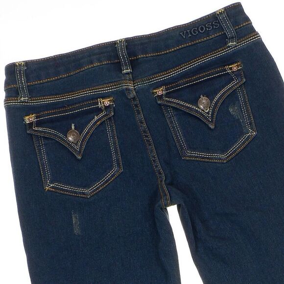 Vigoss Straight Leg Jeans Girls Size 14 Distressed Blue Stretch Measures 28 x 25 - Picture 4 of 9